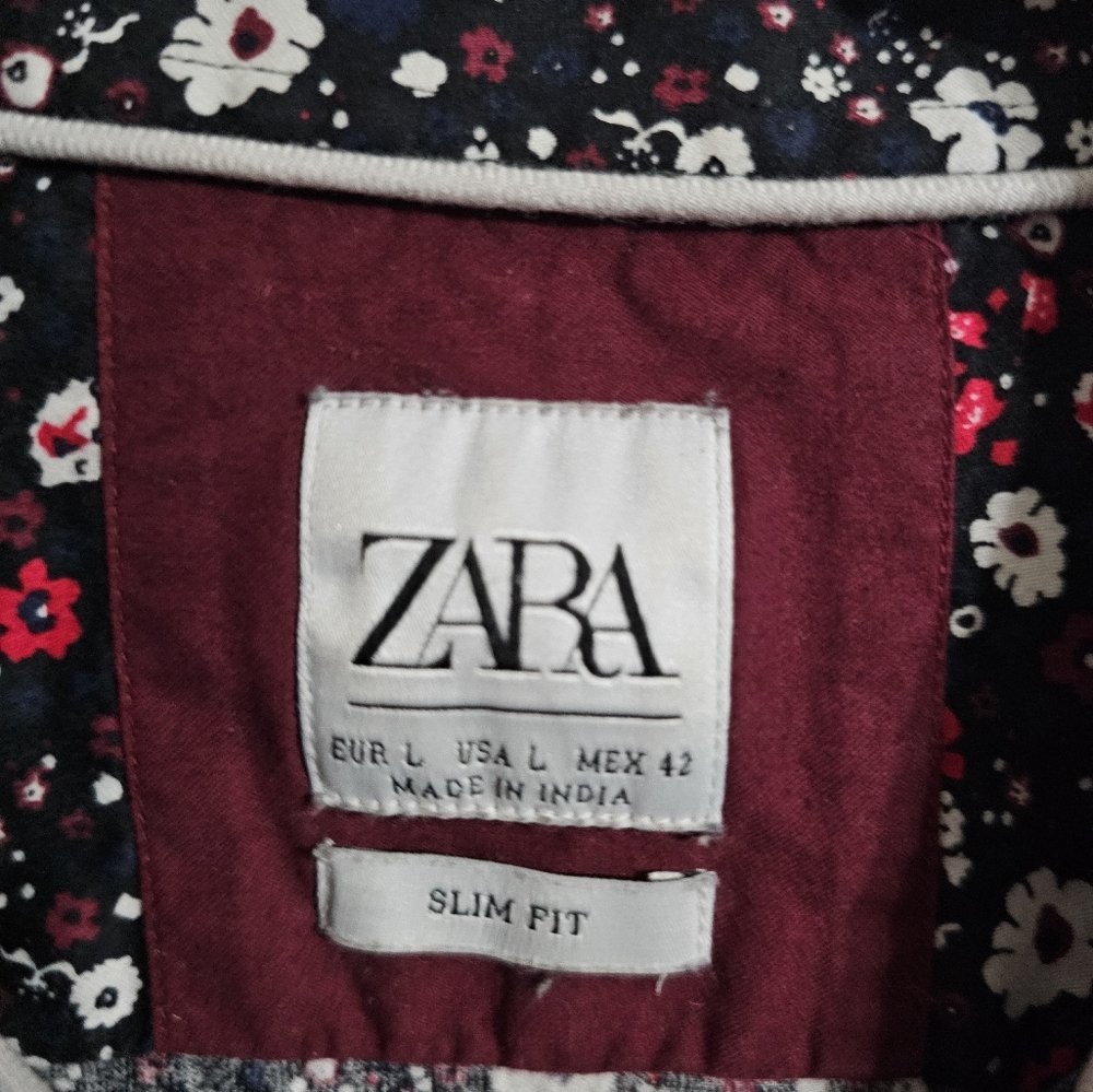 Zara Mens Large Slim Fit Shirt Black Floral Button Up Y2K Indie Retro - Picture 4 of 6
